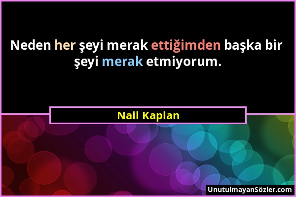 Nail Kaplan - Neden her şeyi merak ettiğimden başka bir şeyi merak etmiyorum....