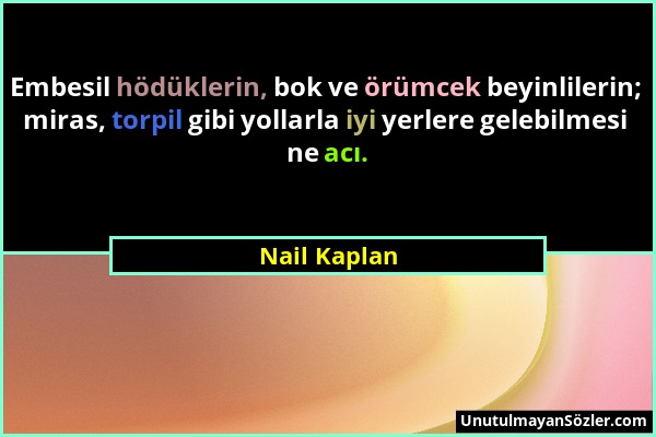 Nail Kaplan - Embesil hödüklerin, bok ve örümcek beyinlilerin; miras, torpil gibi yollarla iyi yerlere gelebilmesi ne acı....