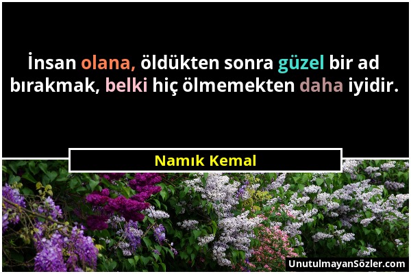 Namık Kemal - İnsan olana, öldükten sonra güzel bir ad bırakmak, belki hiç ölmemekten daha iyidir....