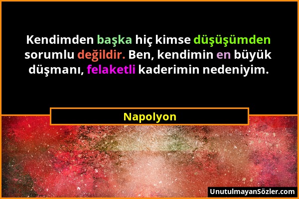 Napolyon - Kendimden başka hiç kimse düşüşümden sorumlu değildir. Ben, kendimin en büyük düşmanı, felaketli kaderimin nedeniyim....