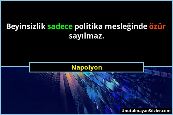 Napolyon - Beyinsizlik sadece politika mesleğinde özür sayılmaz....