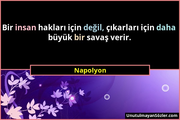 Napolyon - Bir insan hakları için değil, çıkarları için daha büyük bir savaş verir....