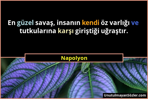 Napolyon - En güzel savaş, insanın kendi öz varlığı ve tutkularına karşı giriştiği uğraştır....