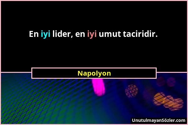 Napolyon - En iyi lider, en iyi umut taciridir....