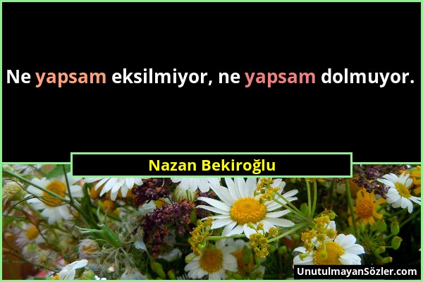 Nazan Bekiroğlu - Ne yapsam eksilmiyor, ne yapsam dolmuyor....