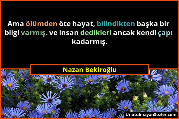 Nazan Bekiroğlu - Ama ölümden öte hayat, bilindikten başka bir bilgi varmış. ve insan dedikleri ancak kendi çapı kadarmış....