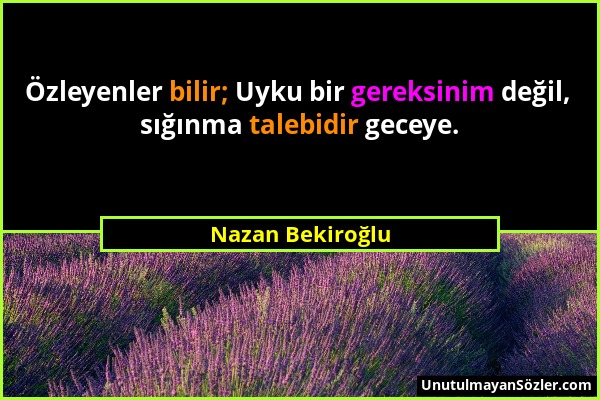 Nazan Bekiroğlu - Özleyenler bilir; Uyku bir gereksinim değil, sığınma talebidir geceye....