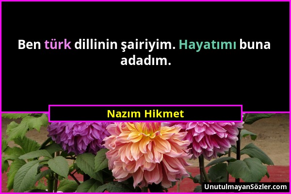 Nazım Hikmet - Ben türk dillinin şairiyim. Hayatımı buna adadım....