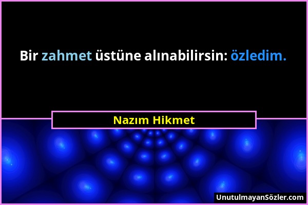 Nazım Hikmet - Bir zahmet üstüne alınabilirsin: özledim....