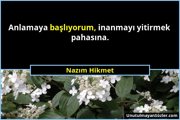 Nazım Hikmet - Anlamaya başlıyorum, inanmayı yitirmek pahasına....