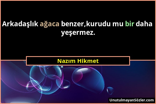 Nazım Hikmet - Arkadaşlık ağaca benzer,kurudu mu bir daha yeşermez....