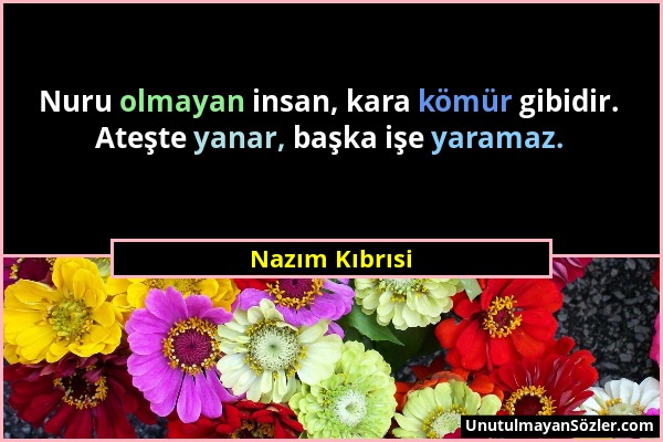 Nazım Kıbrısi - Nuru olmayan insan, kara kömür gibidir. Ateşte yanar, başka işe yaramaz....