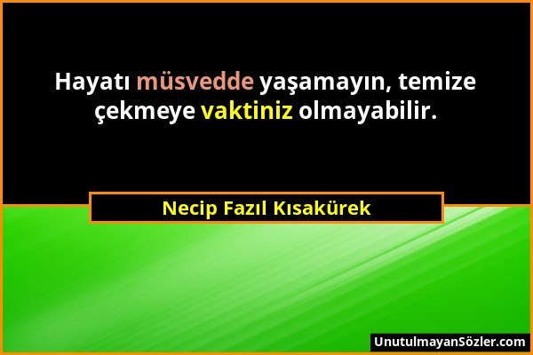 Necip Fazıl Kısakürek - Hayatı müsvedde yaşamayın, temize çekmeye vaktiniz olmayabilir....