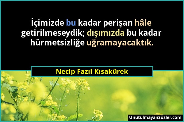 Necip Fazıl Kısakürek - İçimizde bu kadar perişan hâle getirilmeseydik; dışımızda bu kadar hürmetsizliğe uğramayacaktık....