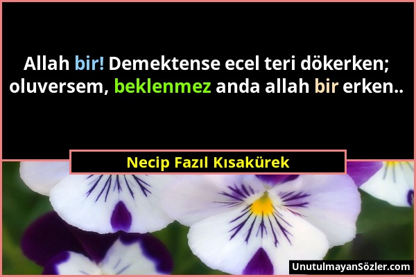 Necip Fazıl Kısakürek - Allah bir! Demektense ecel teri dökerken; oluversem, beklenmez anda allah bir erken.....