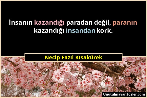 Necip Fazıl Kısakürek - İnsanın kazandığı paradan değil, paranın kazandığı insandan kork....