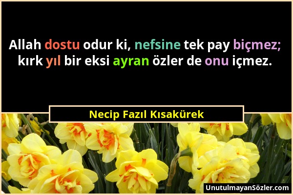 Necip Fazıl Kısakürek - Allah dostu odur ki, nefsine tek pay biçmez; kırk yıl bir eksi ayran özler de onu içmez....