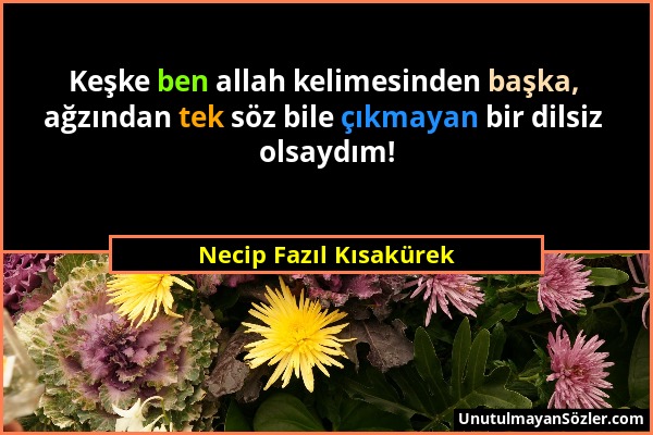 Necip Fazıl Kısakürek - Keşke ben allah kelimesinden başka, ağzından tek söz bile çıkmayan bir dilsiz olsaydım!...