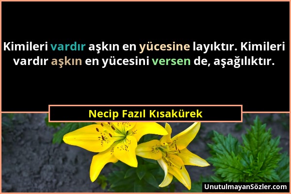 Necip Fazıl Kısakürek - Kimileri vardır aşkın en yücesine layıktır. Kimileri vardır aşkın en yücesini versen de, aşağılıktır....