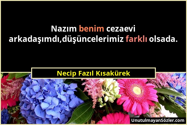 Necip Fazıl Kısakürek - Nazım benim cezaevi arkadaşımdı,düşüncelerimiz farklı olsada....