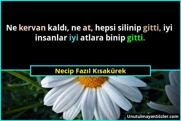 Necip Fazıl Kısakürek - Ne kervan kaldı, ne at, hepsi silinip gitti, iyi insanlar iyi atlara binip gitti....