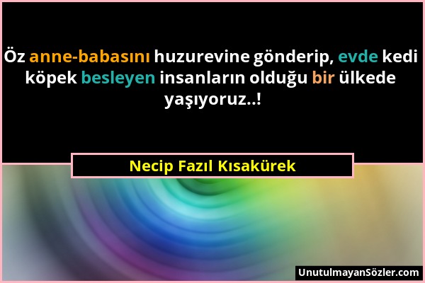 Necip Fazıl Kısakürek - Öz anne-babasını huzurevine gönderip, evde kedi köpek besleyen insanların olduğu bir ülkede yaşıyoruz..!...