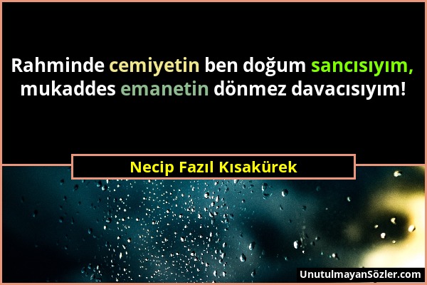 Necip Fazıl Kısakürek - Rahminde cemiyetin ben doğum sancısıyım, mukaddes emanetin dönmez davacısıyım!...