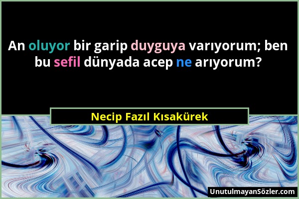 Necip Fazıl Kısakürek - An oluyor bir garip duyguya varıyorum; ben bu sefil dünyada acep ne arıyorum?...