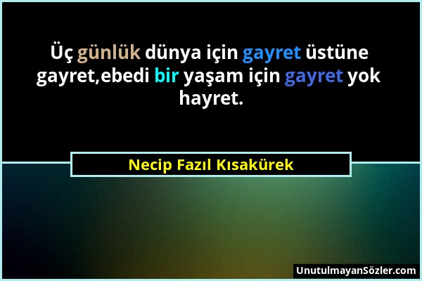 Necip Fazıl Kısakürek - Üç günlük dünya için gayret üstüne gayret,ebedi bir yaşam için gayret yok hayret....