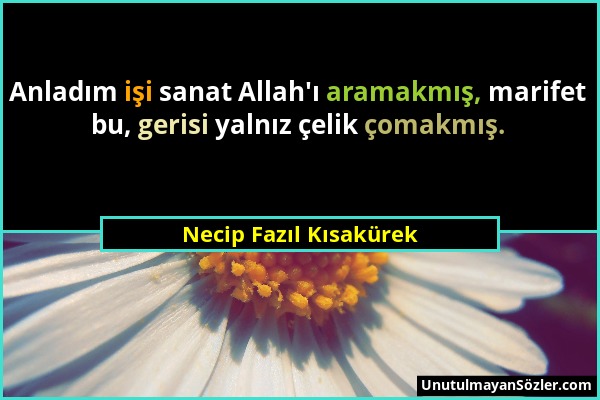 Necip Fazıl Kısakürek - Anladım işi sanat Allah'ı aramakmış, marifet bu, gerisi yalnız çelik çomakmış....