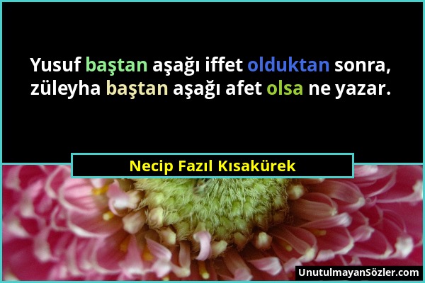 Necip Fazıl Kısakürek - Yusuf baştan aşağı iffet olduktan sonra, züleyha baştan aşağı afet olsa ne yazar....