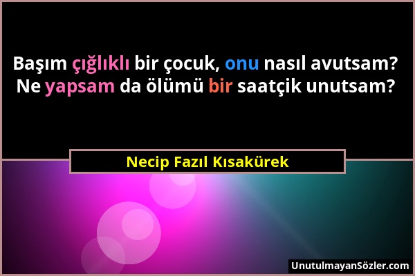 Necip Fazıl Kısakürek - Başım çığlıklı bir çocuk, onu nasıl avutsam? Ne yapsam da ölümü bir saatçik unutsam?...