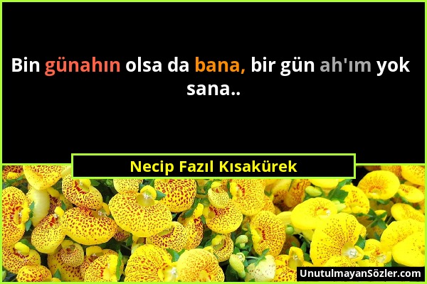 Necip Fazıl Kısakürek - Bin günahın olsa da bana, bir gün ah'ım yok sana.....