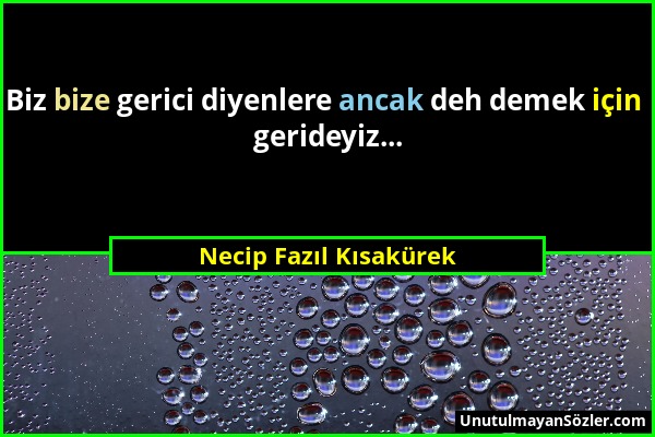 Necip Fazıl Kısakürek - Biz bize gerici diyenlere ancak deh demek için gerideyiz......