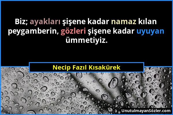 Necip Fazıl Kısakürek - Biz; ayakları şişene kadar namaz kılan peygamberin, gözleri şişene kadar uyuyan ümmetiyiz....