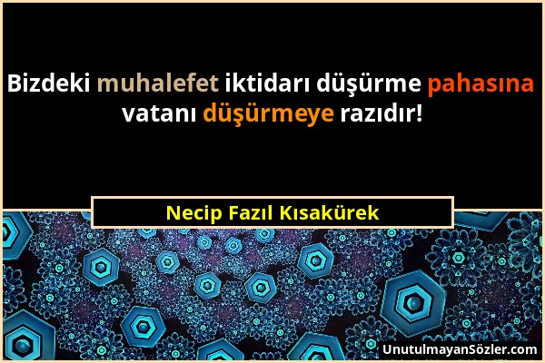 Necip Fazıl Kısakürek - Bizdeki muhalefet iktidarı düşürme pahasına vatanı düşürmeye razıdır!...