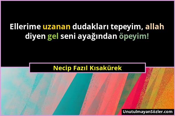 Necip Fazıl Kısakürek - Ellerime uzanan dudakları tepeyim, allah diyen gel seni ayağından öpeyim!...