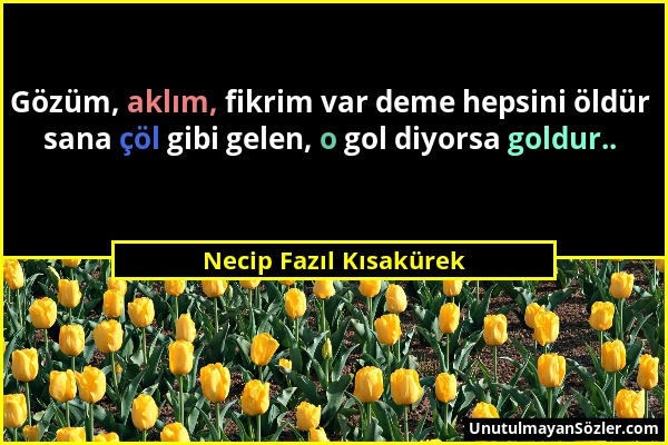 Necip Fazıl Kısakürek - Gözüm, aklım, fikrim var deme hepsini öldür sana çöl gibi gelen, o gol diyorsa goldur.....