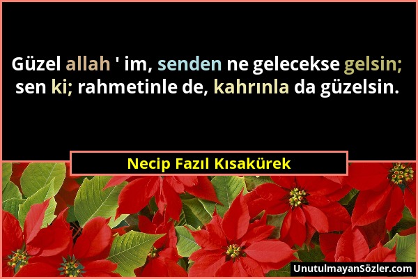 Necip Fazıl Kısakürek - Güzel allah ' im, senden ne gelecekse gelsin; sen ki; rahmetinle de, kahrınla da güzelsin....