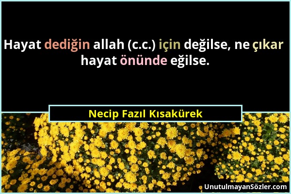 Necip Fazıl Kısakürek - Hayat dediğin allah (c.c.) için değilse, ne çıkar hayat önünde eğilse....