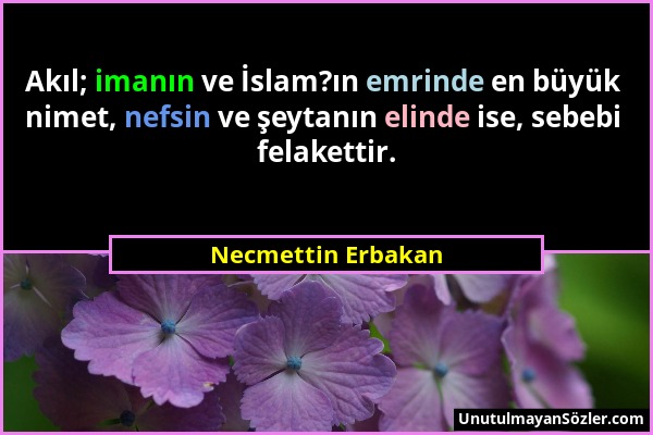 Necmettin Erbakan - Akıl; imanın ve İslam?ın emrinde en büyük nimet, nefsin ve şeytanın elinde ise, sebebi felakettir....