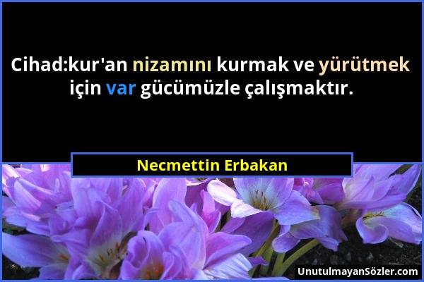 Necmettin Erbakan - Cihad:kur'an nizamını kurmak ve yürütmek için var gücümüzle çalışmaktır....