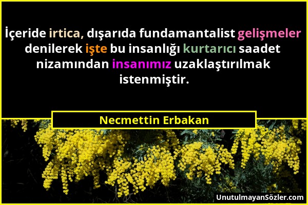 Necmettin Erbakan - İçeride irtica, dışarıda fundamantalist gelişmeler denilerek işte bu insanlığı kurtarıcı saadet nizamından insanımız uzaklaştırılm...