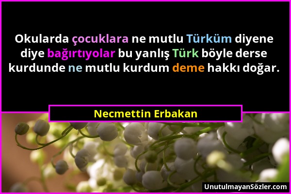 Necmettin Erbakan - Okularda çocuklara ne mutlu Türküm diyene diye bağırtıyolar bu yanlış Türk böyle derse kurdunde ne mutlu kurdum deme hakkı doğar....