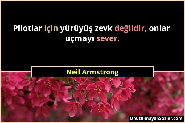 Neil Armstrong - Pilotlar için yürüyüş zevk değildir, onlar uçmayı sever....