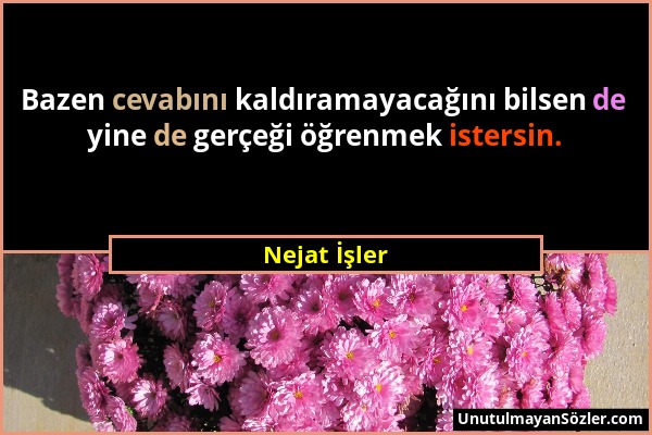 Nejat İşler - Bazen cevabını kaldıramayacağını bilsen de yine de gerçeği öğrenmek istersin....