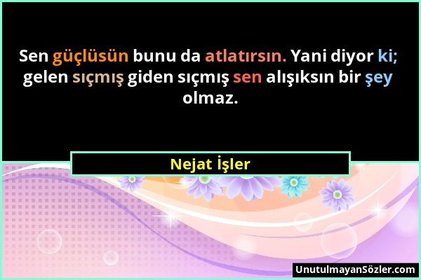 Nejat İşler - Sen güçlüsün bunu da atlatırsın. Yani diyor ki; gelen sıçmış giden sıçmış sen alışıksın bir şey olmaz....