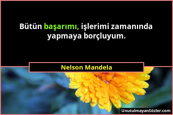 Nelson Mandela - Bütün başarımı, işlerimi zamanında yapmaya borçluyum....