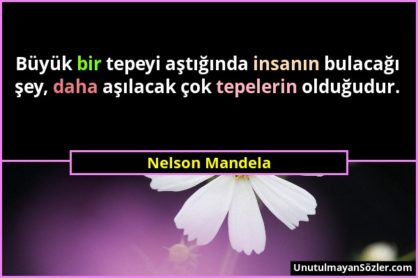 Nelson Mandela - Büyük bir tepeyi aştığında insanın bulacağı şey, daha aşılacak çok tepelerin olduğudur....