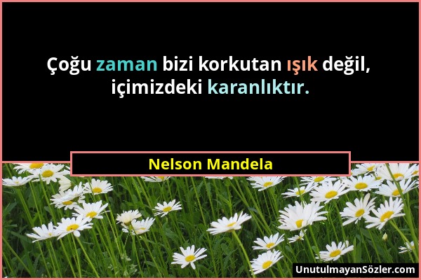 Nelson Mandela - Çoğu zaman bizi korkutan ışık değil, içimizdeki karanlıktır....